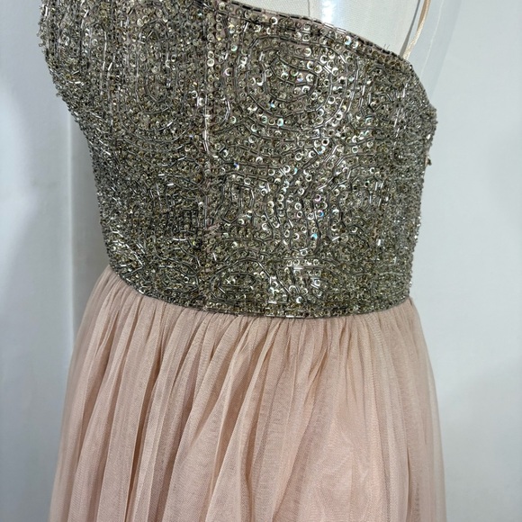 AIDAN MATTOX Sz 6 Blush Beaded Top Tulle Party Prom Pageant Dress Sparkle Short - Picture 15 of 16